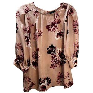 Worthington Womens Floral Print Blouse Pink & Burgundy 3/4 Sleeve‎ Small